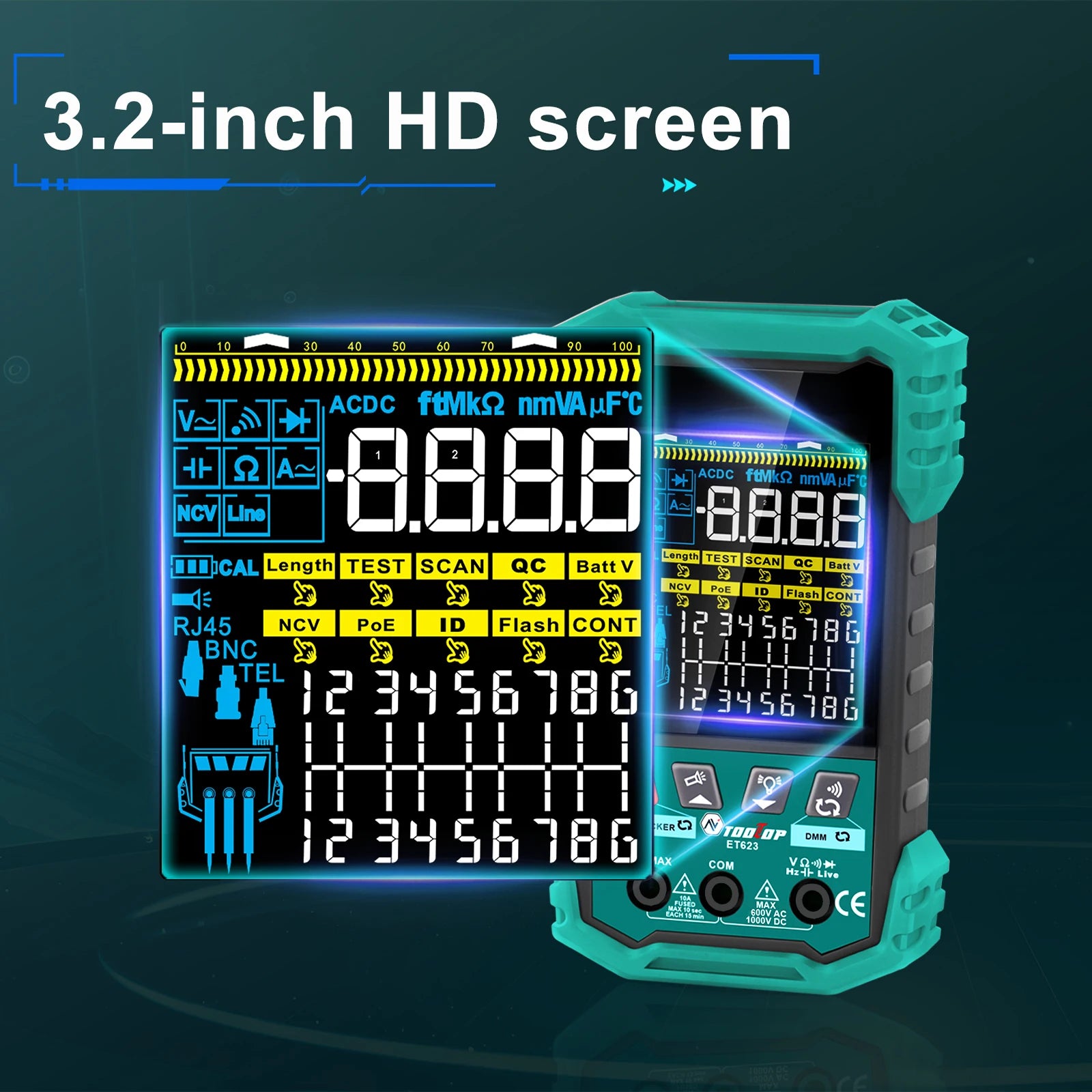 Network Cable Tester and Wire Tracker with Color Display POE Detection Breakpoint Testing and 7 ID Modules