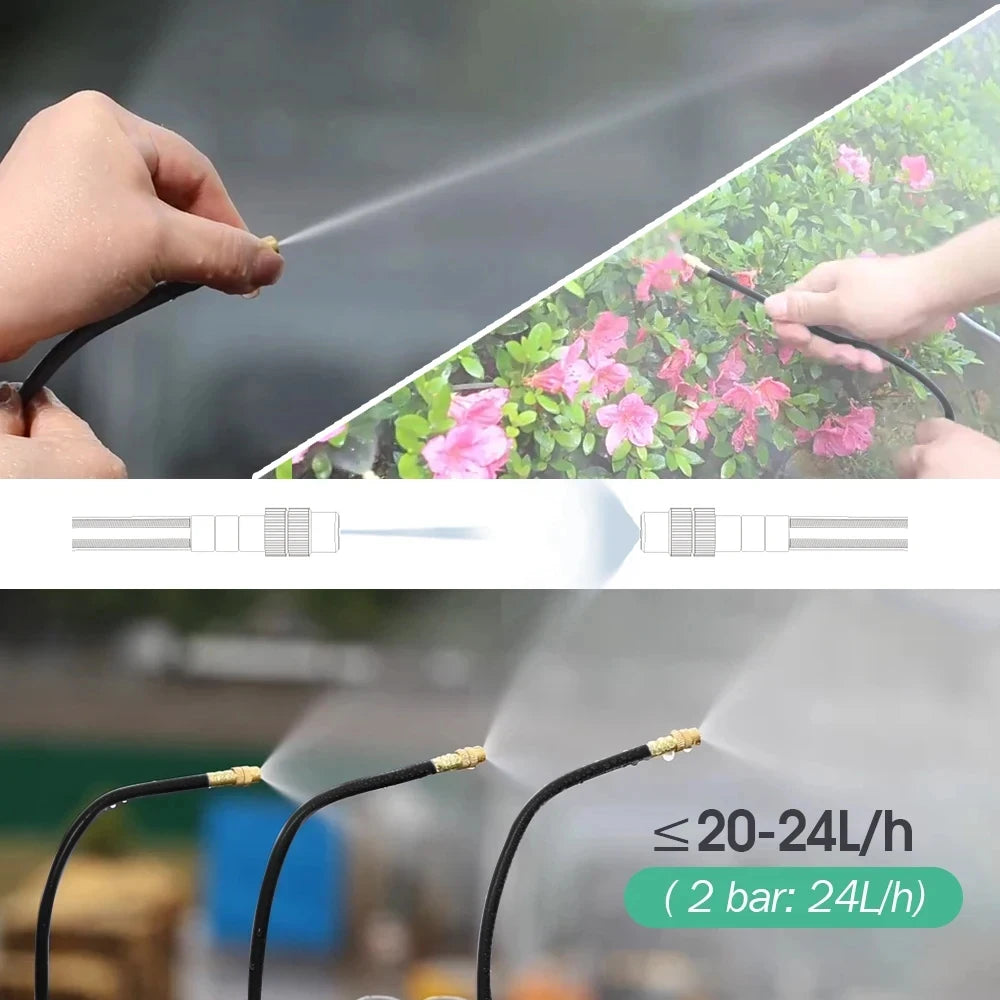 Outdoor Garden Misting System Kit 15m Adjustable Spray Nozzles Irrigation Set