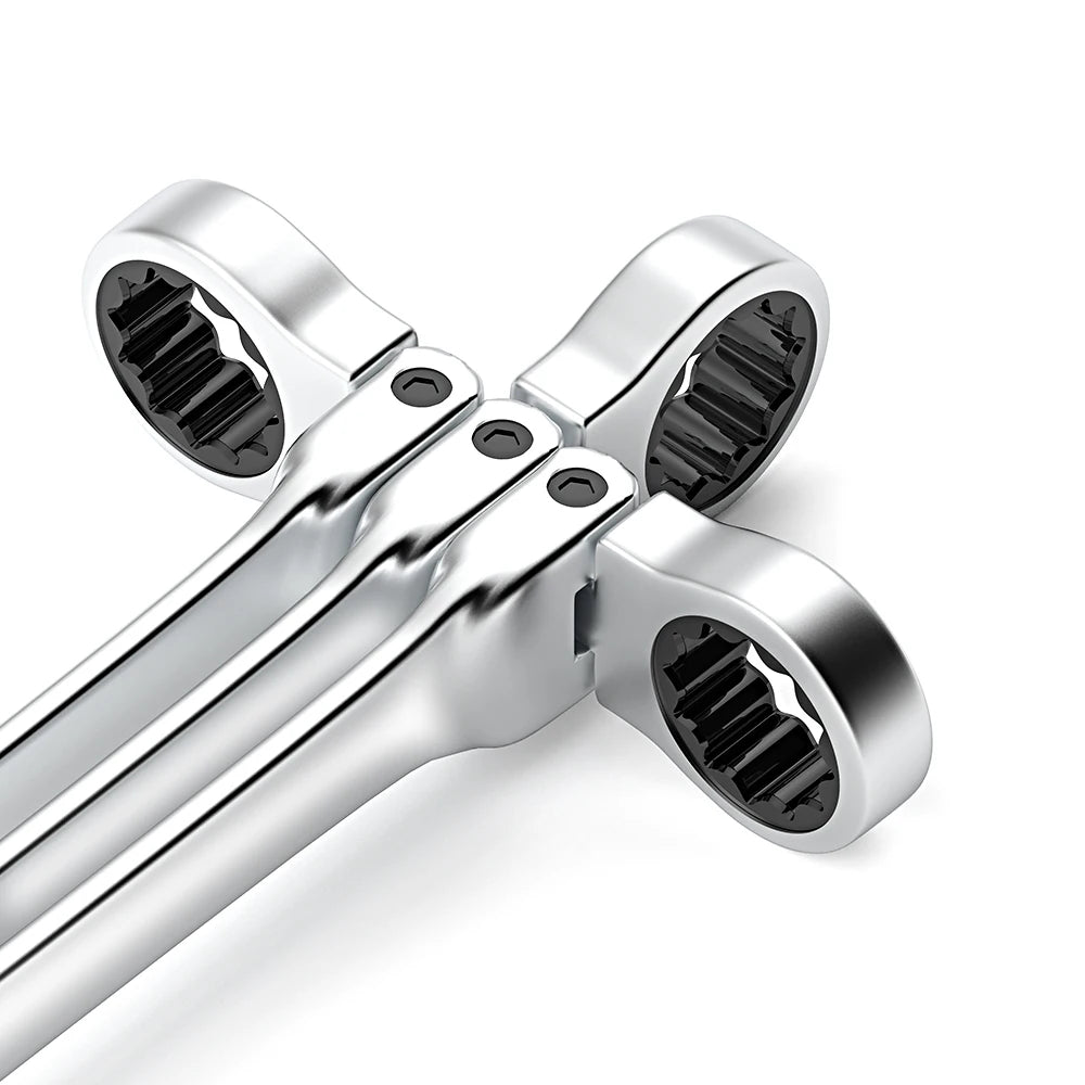 Metric Ratcheting Spanner Wrench Set Flexible Head Gear Ring Combination Wrenches with Canvas Bag