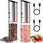 Rechargeable Electric Salt and Pepper Grinder Set 2PCS with Stainless Steel and Glass Spice Mills