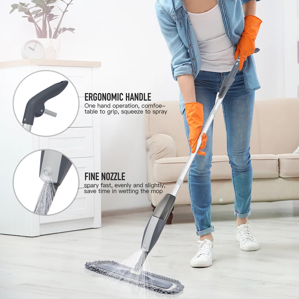 Magic Spray Mop with Reusable Microfiber Pad 360° Rotating Head for Wooden Floors Kitchen Window Cleaning Tool