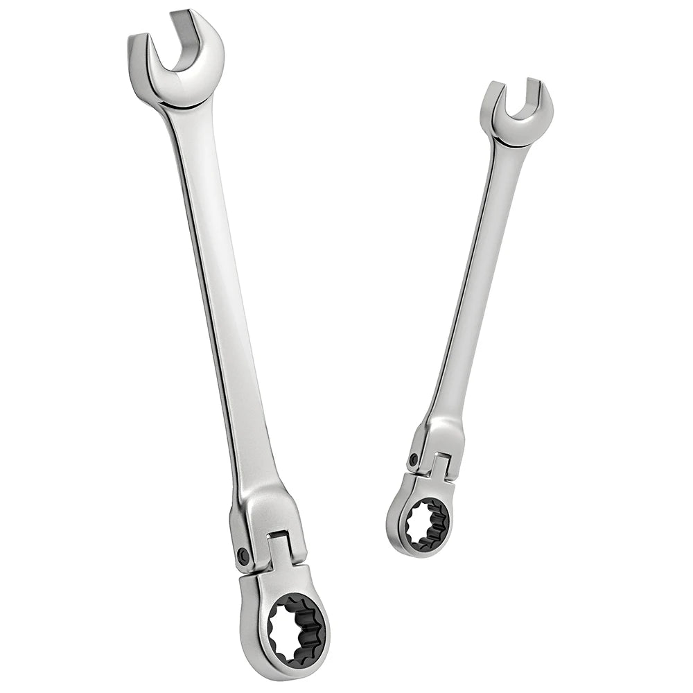 Metric Ratcheting Spanner Wrench Set Flexible Head Gear Ring Combination Wrenches with Canvas Bag