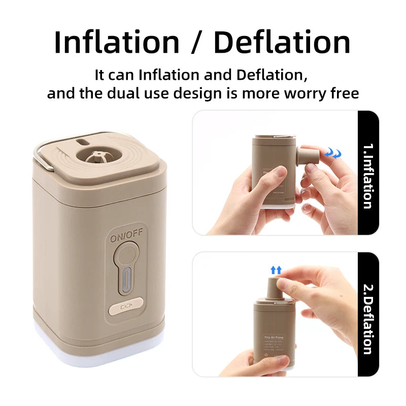 Compact 2-in-1 Portable Inflator Pump with LED Camping Light Rechargeable Outdoor Travel Accessory