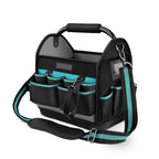 Portable 12 Inch Tool Tote Bag with Wide Mouth Opening and Multiple Storage Pockets