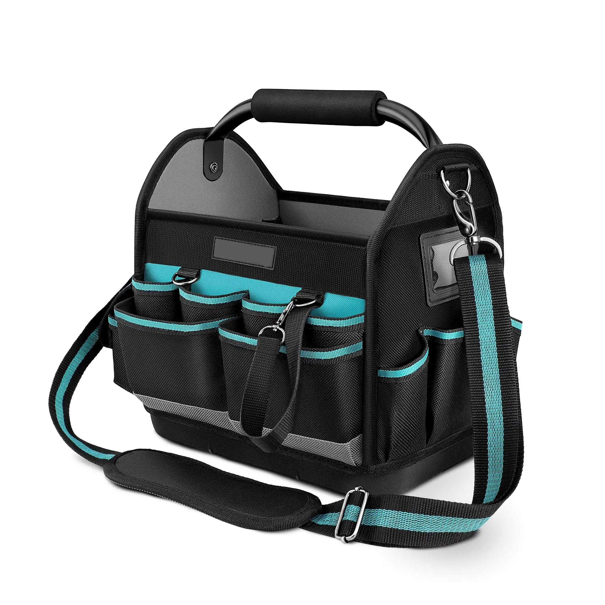 Portable 12 Inch Tool Tote Bag with Wide Mouth Opening and Multiple Storage Pockets