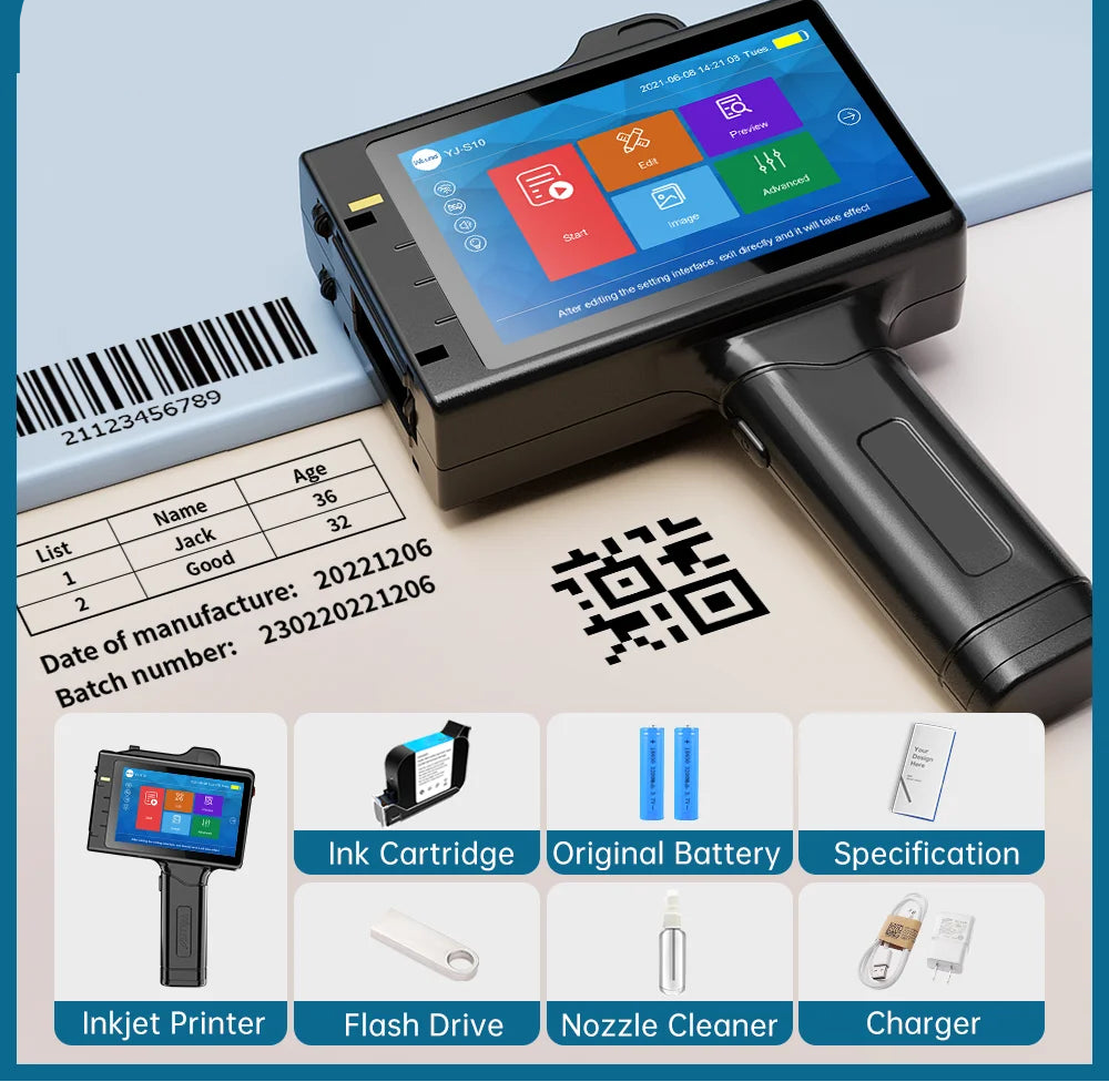 Portable Handheld Inkjet Printer 25.4mm Date Batch Code QR Label Printer with 5 Inch Touch Screen