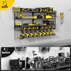 Heavy Duty 4 Tier Wall Mount Power Tool Organizer with 12 Drill Holder Metal Storage Rack