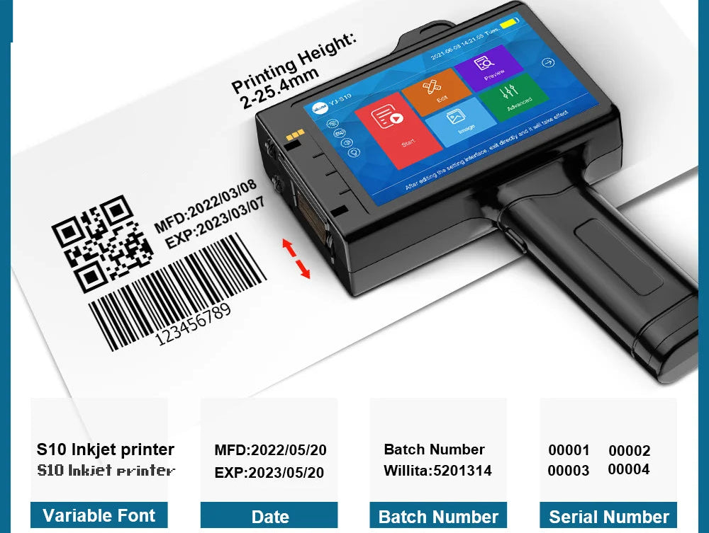 Portable Handheld Inkjet Printer 25.4mm Date Batch Code QR Label Printer with 5 Inch Touch Screen
