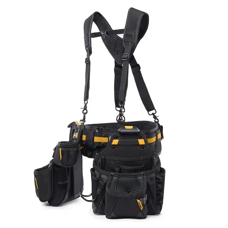 Heavy Duty Contractor Tool Belt Set 5 Piece Adjustable Waist Belt with Suspenders 36 Pocket Storage
