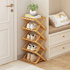 Foldable Bamboo Shoe Rack 5 Tier Space Saving Shoe Storage Organizer
