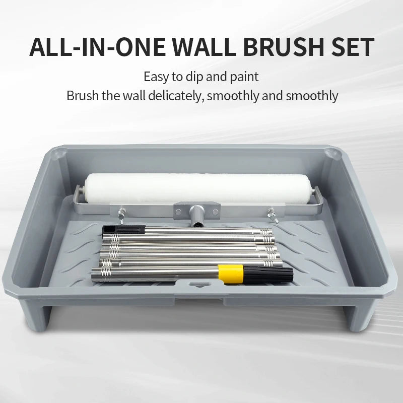 All-in-One Paint Roller Set with Tray Extension Handle and High Absorption Fiber Roller Brush