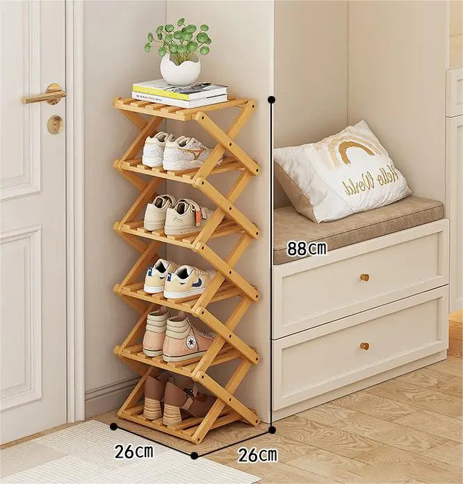 Foldable Bamboo Shoe Rack 5 Tier Space Saving Shoe Storage Organizer