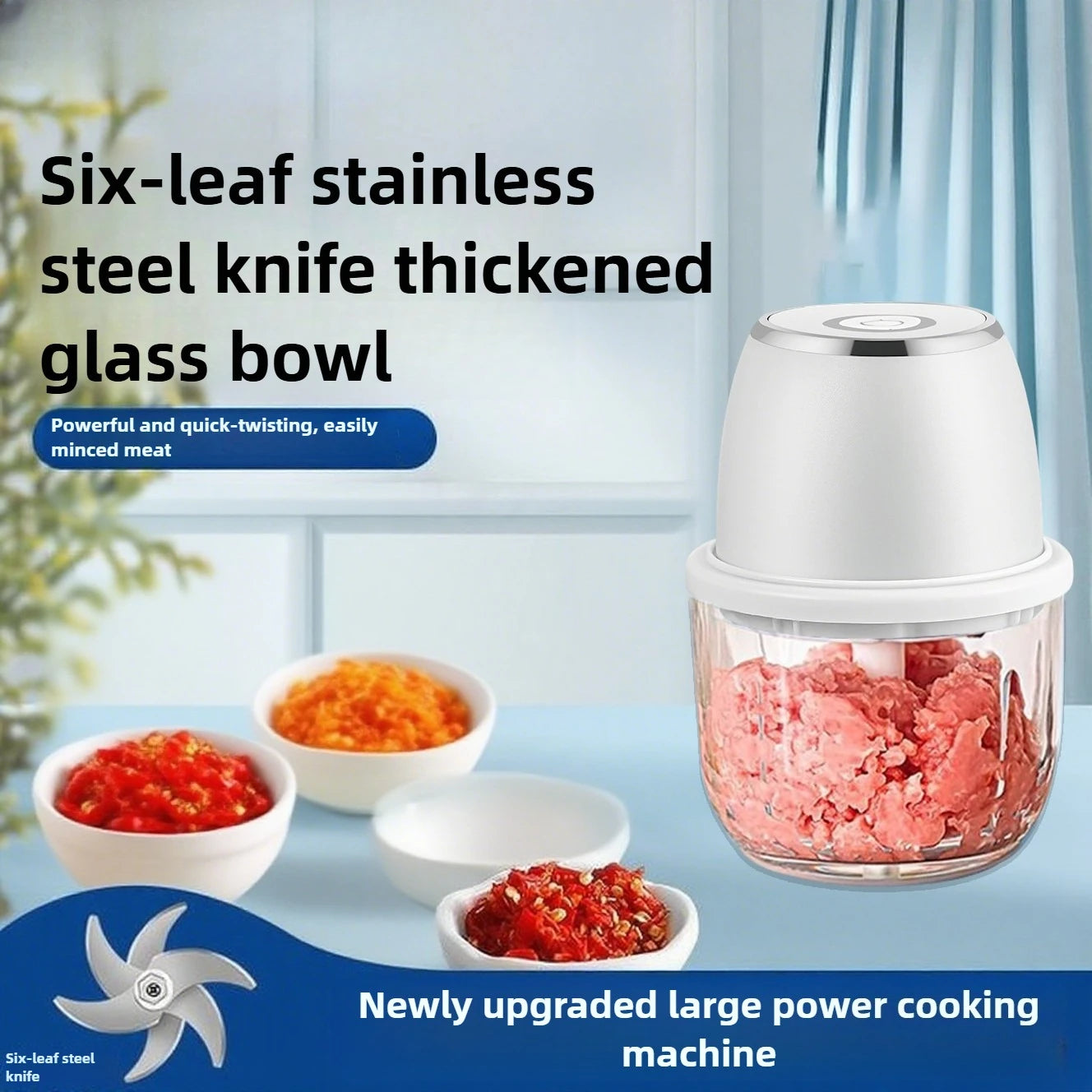 Electric Food Processor 350ml USB Rechargeable Mini Vegetable Chopper with 6 Stainless Steel Blades