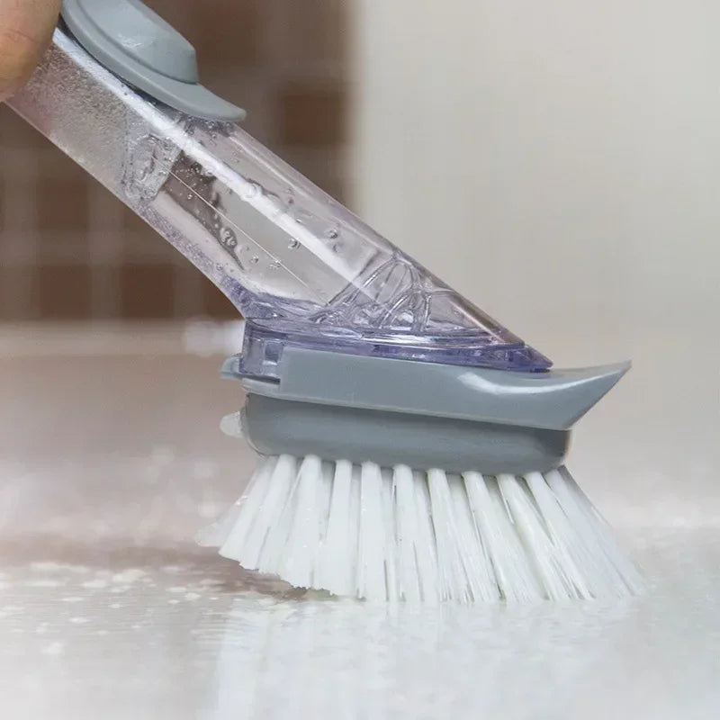 Multi-Function Dish Cleaning Brush with Soap Dispenser Scraper and 2 Sponge Heads