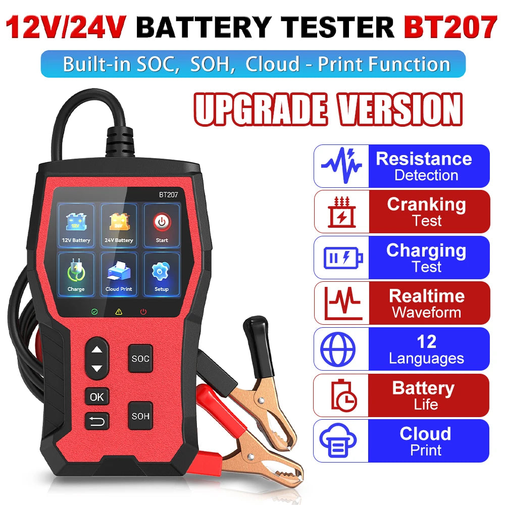 Digital Car Battery Tester 12V 24V with LCD Screen Automotive Battery Diagnostic Tool