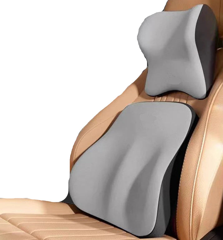2-in-1 Car Headrest Pillow and Lumbar Support Cushion Set with Synthetic Fiber Filling