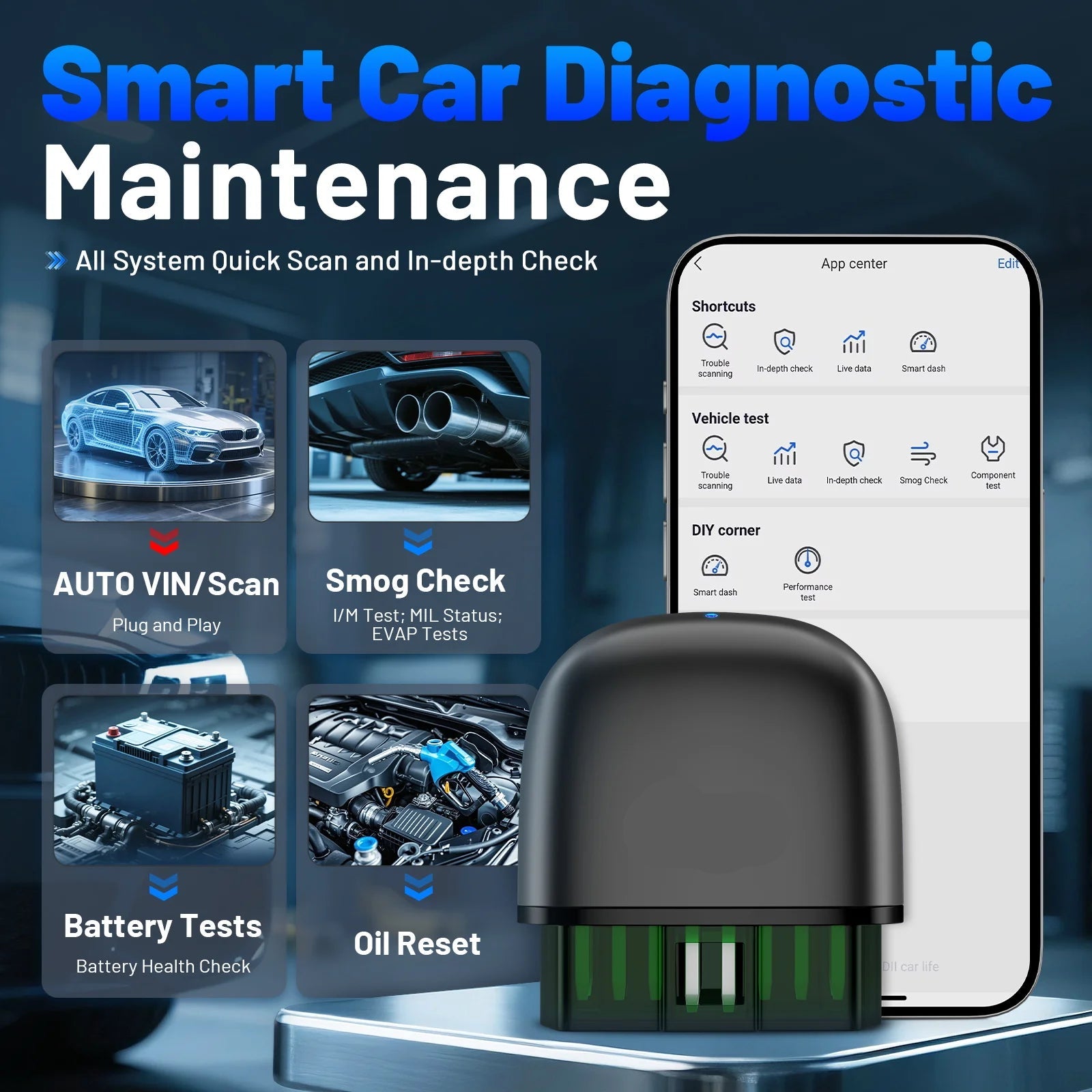Wireless OBD2 Bluetooth 5.0 Car Diagnostic Tool with Mobile App Support, Vehicle Code Reader Scanner