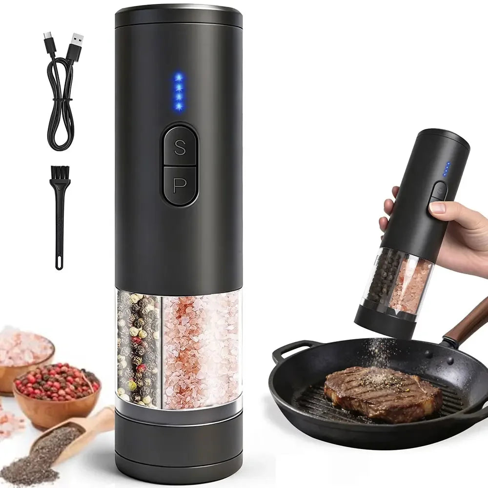 Rechargeable Electric Salt and Pepper Grinder with Adjustable Coarseness and Large Capacity