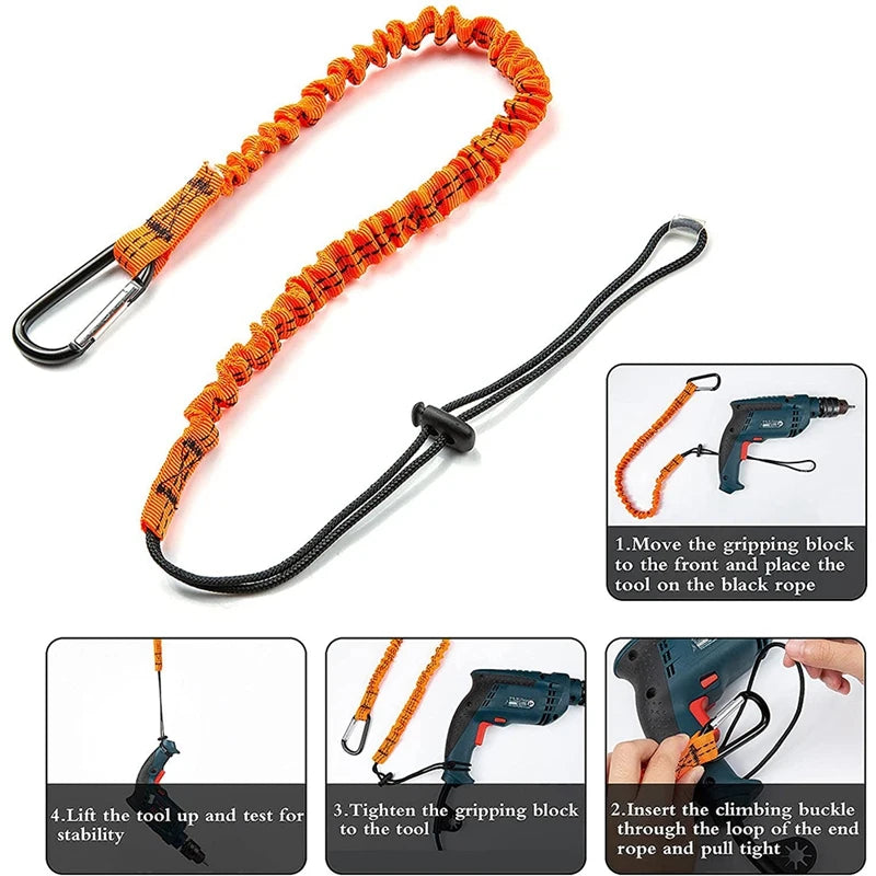 Tool Lanyard Set 3 Pack Adjustable Elastic Safety Strap with Carabiner 80cm-110cm 6.8kg Load Capacity