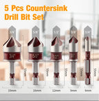 Countersink Drill Bit Set 5 Piece M35 Cobalt 82 Degree 5 Flute Hex Shank for Wood Metal Drilling