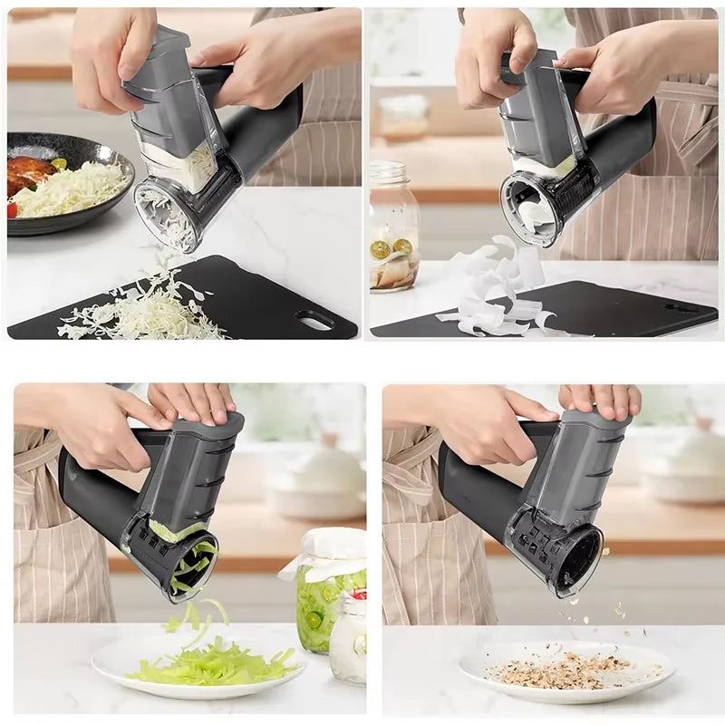 Portable Electric Cheese Grater Salad Maker 40W with 4 Stainless Steel Blades Vegetable Slicer