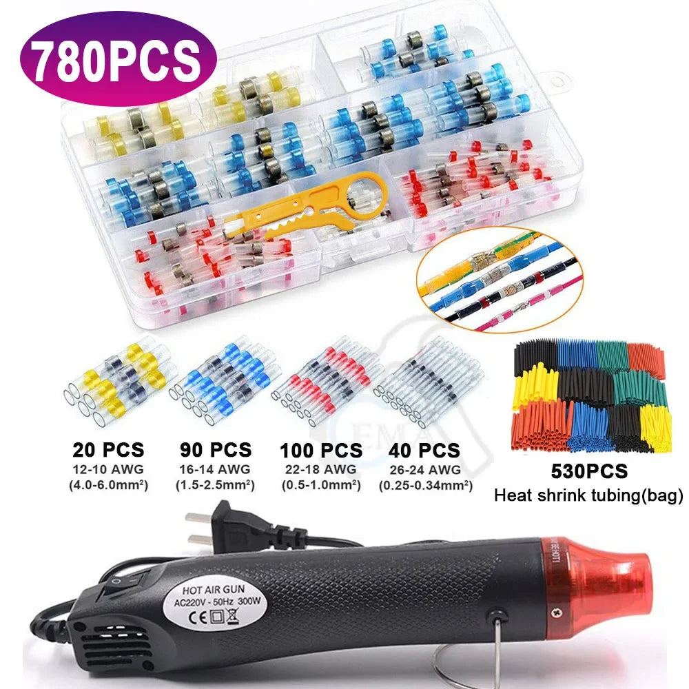 Heat Shrink Wire Connector Kit 780 Piece with 300W Hot Air Gun Solder Seal Butt Connectors and Tubing