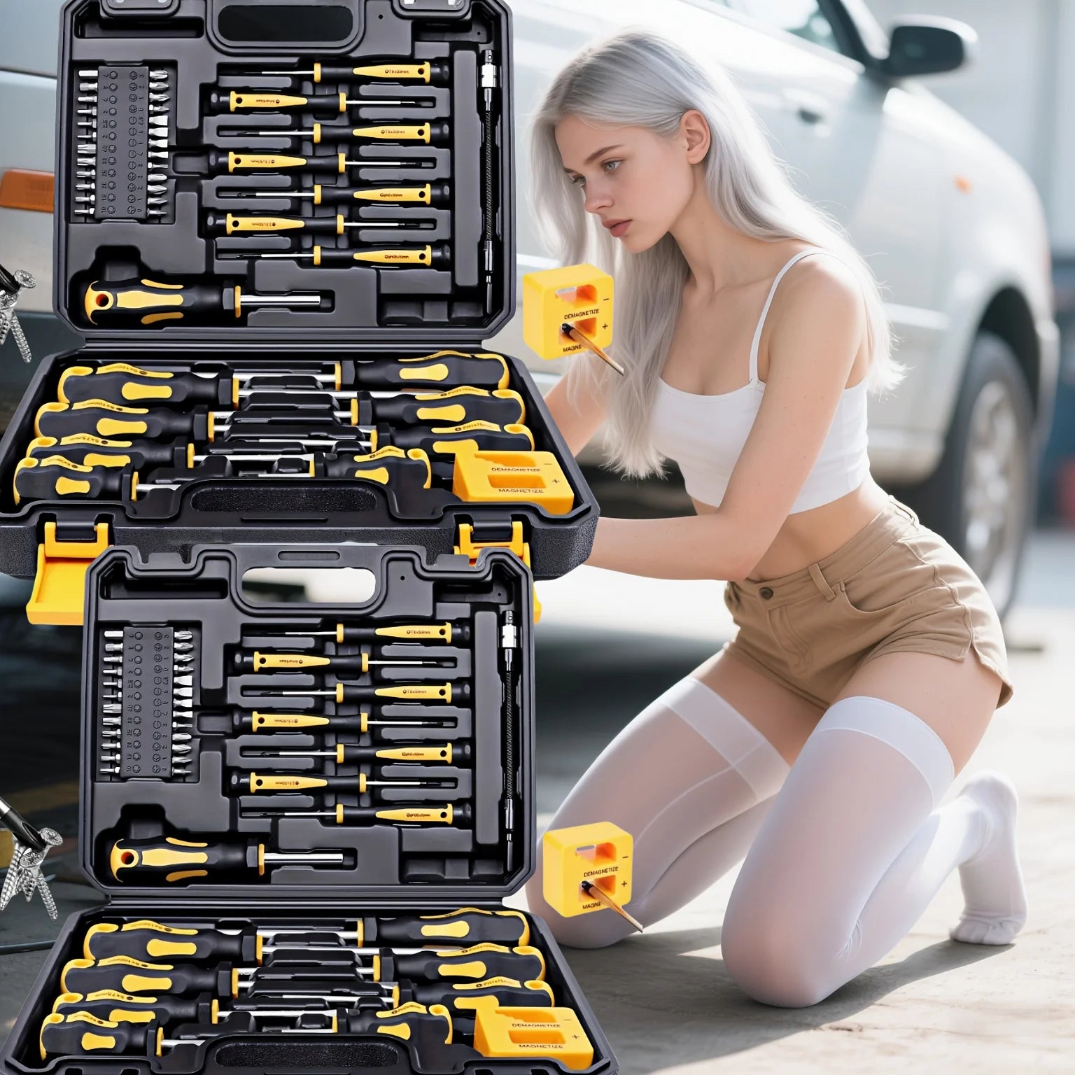 Heavy Duty Precision Screwdriver Set with Magnetic Bit Holder and Portable Carry Case