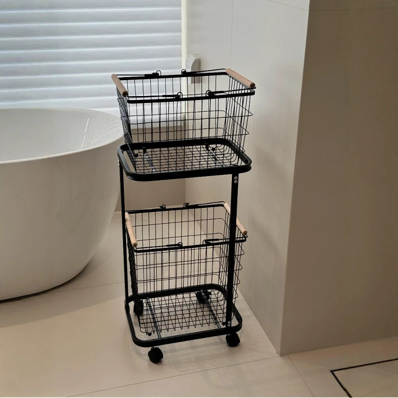 Heavy Duty 2 Tier Laundry Hamper Rolling Clothes Storage Basket with Metal Frame