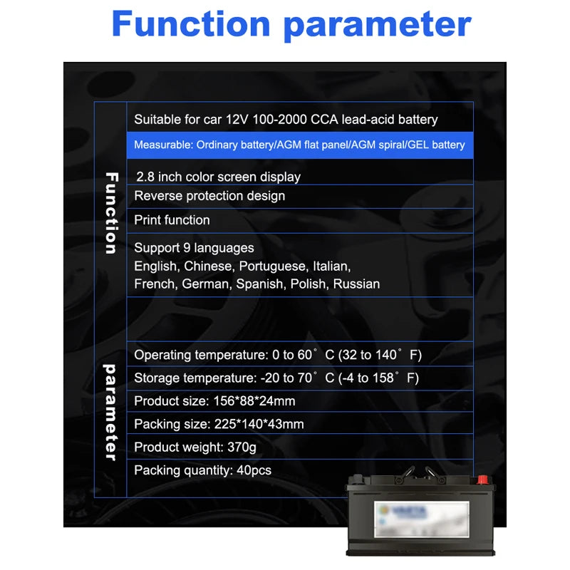 Portable 12V Car Battery Detector with Digital Display Automotive Testing Tool