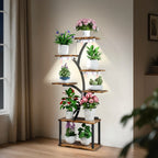 Plant Stand 7 Tier LED Grow Light Rack Wooden Metal Flower Display Shelf for Indoor Plants