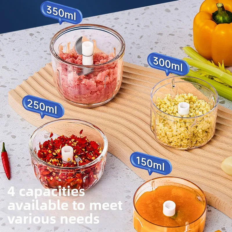 Electric Food Processor 350ml USB Rechargeable Mini Vegetable Chopper with 6 Stainless Steel Blades