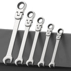 Metric Ratcheting Spanner Wrench Set Flexible Head Gear Ring Combination Wrenches with Canvas Bag
