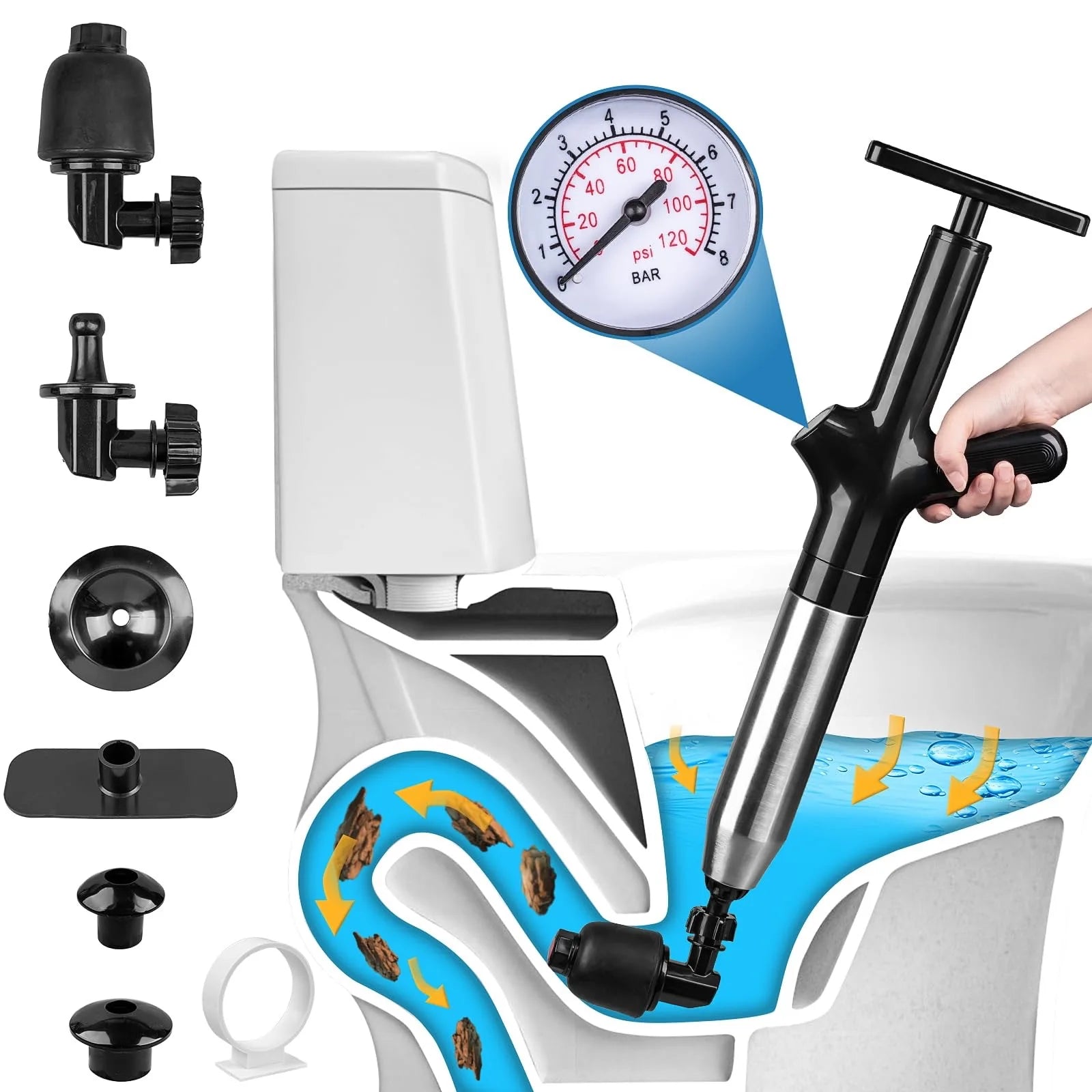 Manual Air Pressure Drain Cleaner Portable Toilet and Sink Unclogger Pump Tool