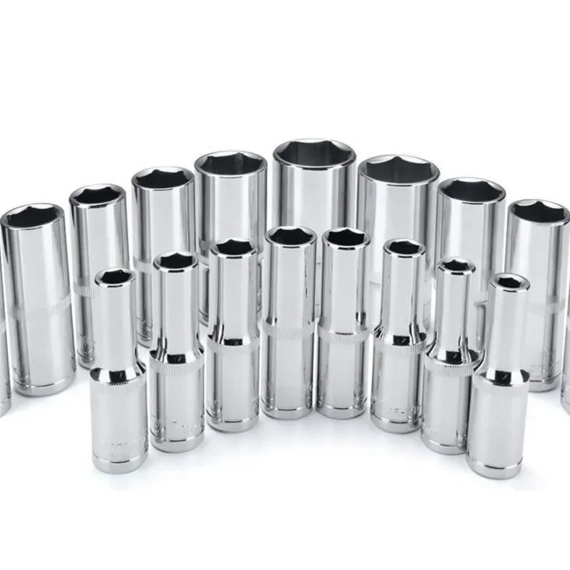 Heavy Duty 11-Piece Metric Long Deep Socket Set 1/4" Drive Chrome Vanadium 6-Point 4–14mm