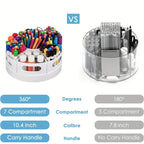 360 Degree Rotating Desktop Stationery Organizer with 7 Removable Compartments Pen Holder Storage Box