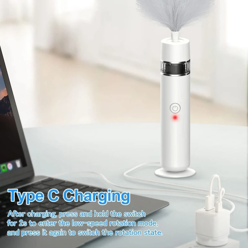 Cordless Electric Spin Feather Duster 3-in-1 Rotating Cleaning Brush with Extension Rod USB Rechargeable