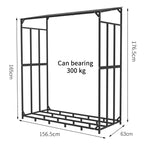 Outdoor Metal Firewood Storage Rack with Top Cover Heavy Duty Log Holder Stand