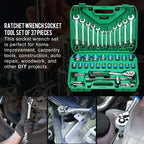 Heavy Duty 37-Piece Socket Wrench Ratchet Set with Carry Case for Automotive Repair and DIY Use