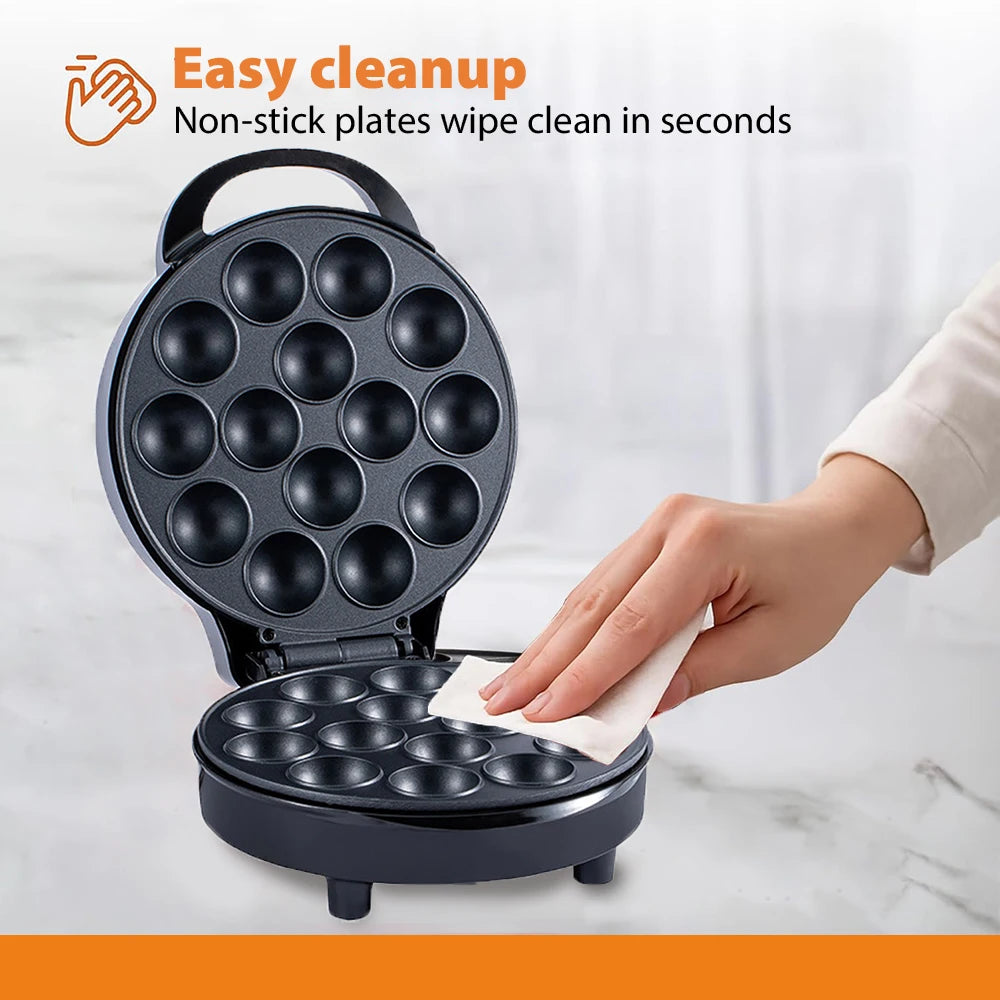 Electric 14 Hole Cake Pop and Takoyaki Maker 750W with Non-Stick Cooking Surface