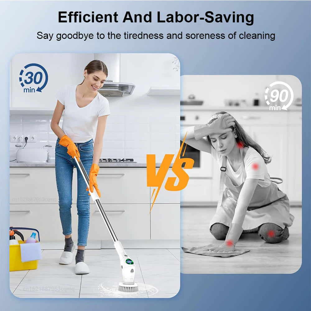 Electric Cleaning Brush 8-in-1 Cordless Rotatable Household Scrubber with Adjustable Handle