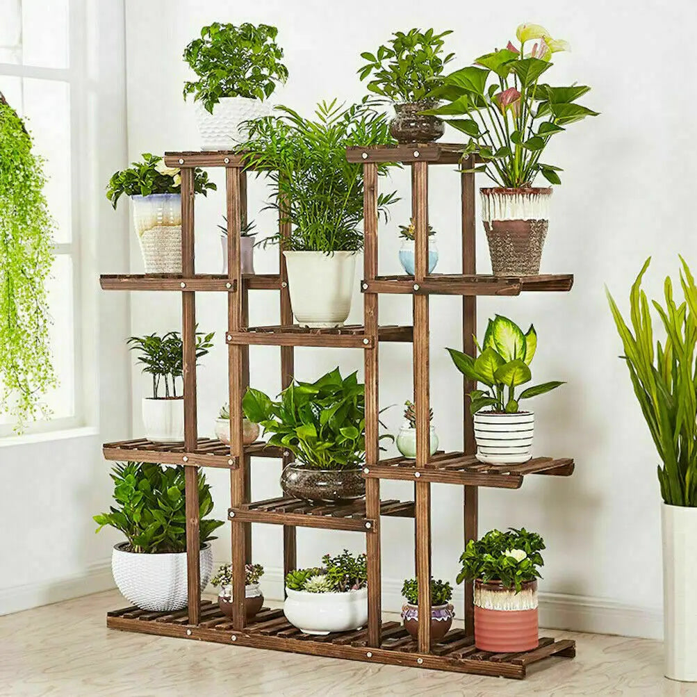 Wooden Multi-Tier Plant Shelf Stand Indoor Outdoor Flower Pot Display Rack