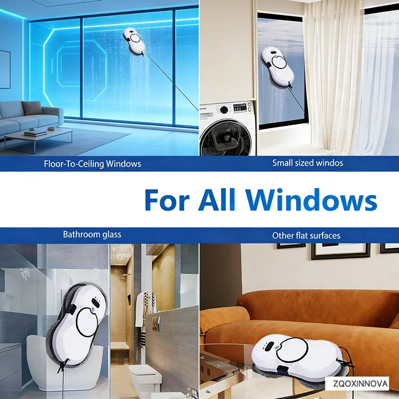 Smart Robot Window Cleaner Vacuum with Automatic Glass Cleaning System and 450cm Cord