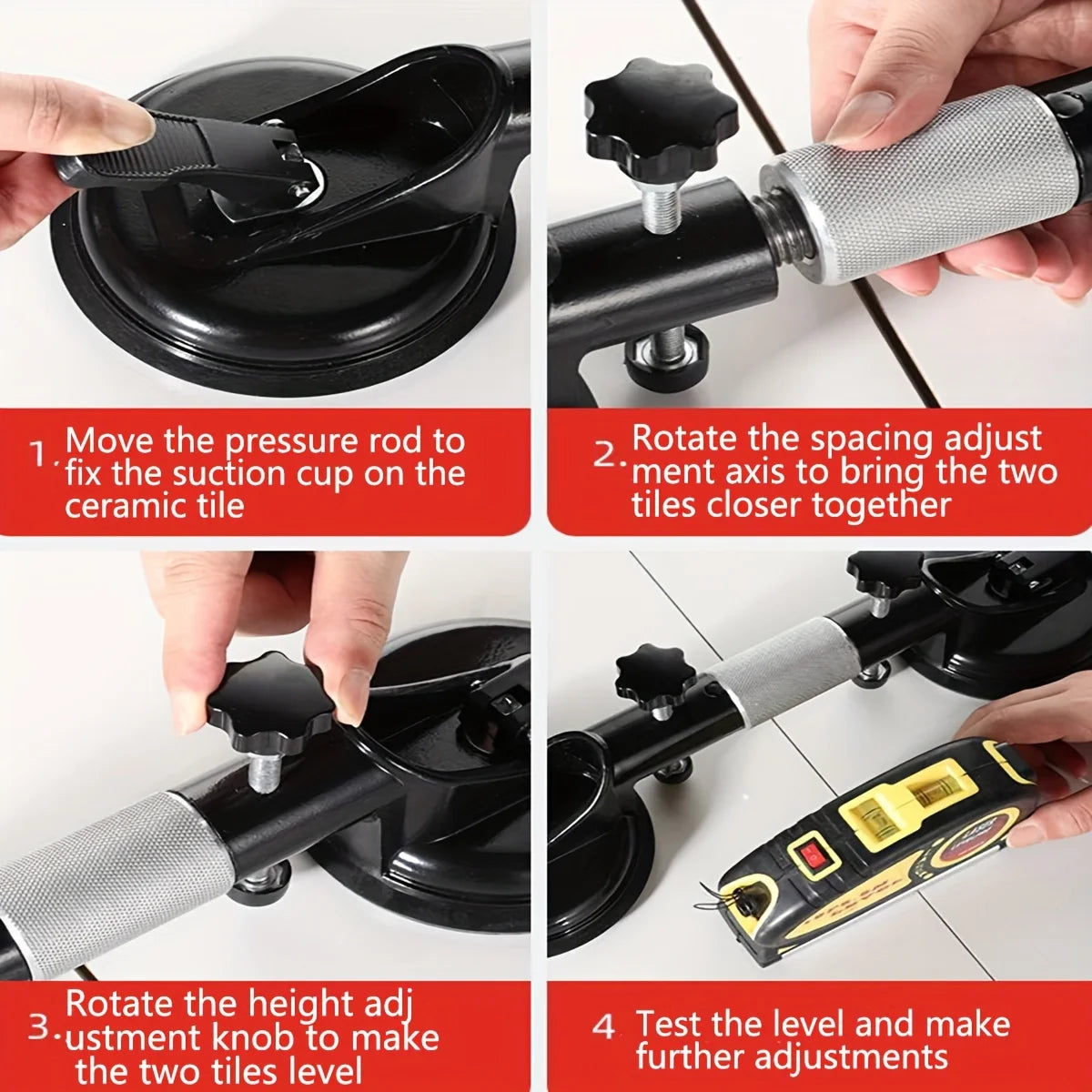 Portable Aluminum Alloy Dual Suction Cup Glass Lifter 41cm for Tile Mirror and Panel Handling