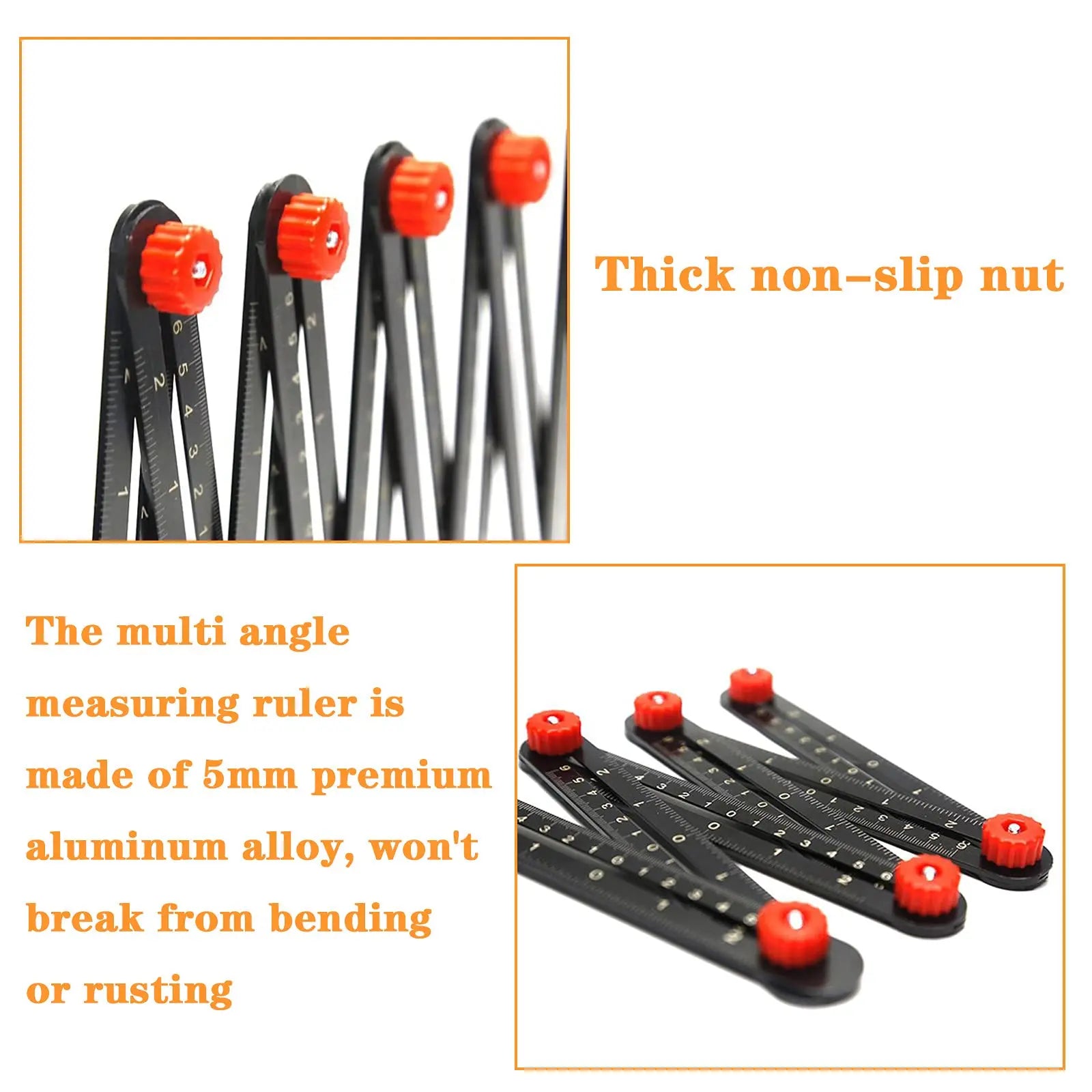 Multi-Angle Measuring Ruler 12 Fold Aluminium Alloy Template Tool with Drill Locator