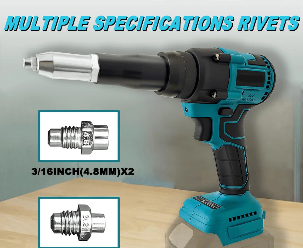 Cordless Brushless Electric Rivet Gun 2.4-5.0mm Automatic Riveting Tool for 18V Lithium Battery