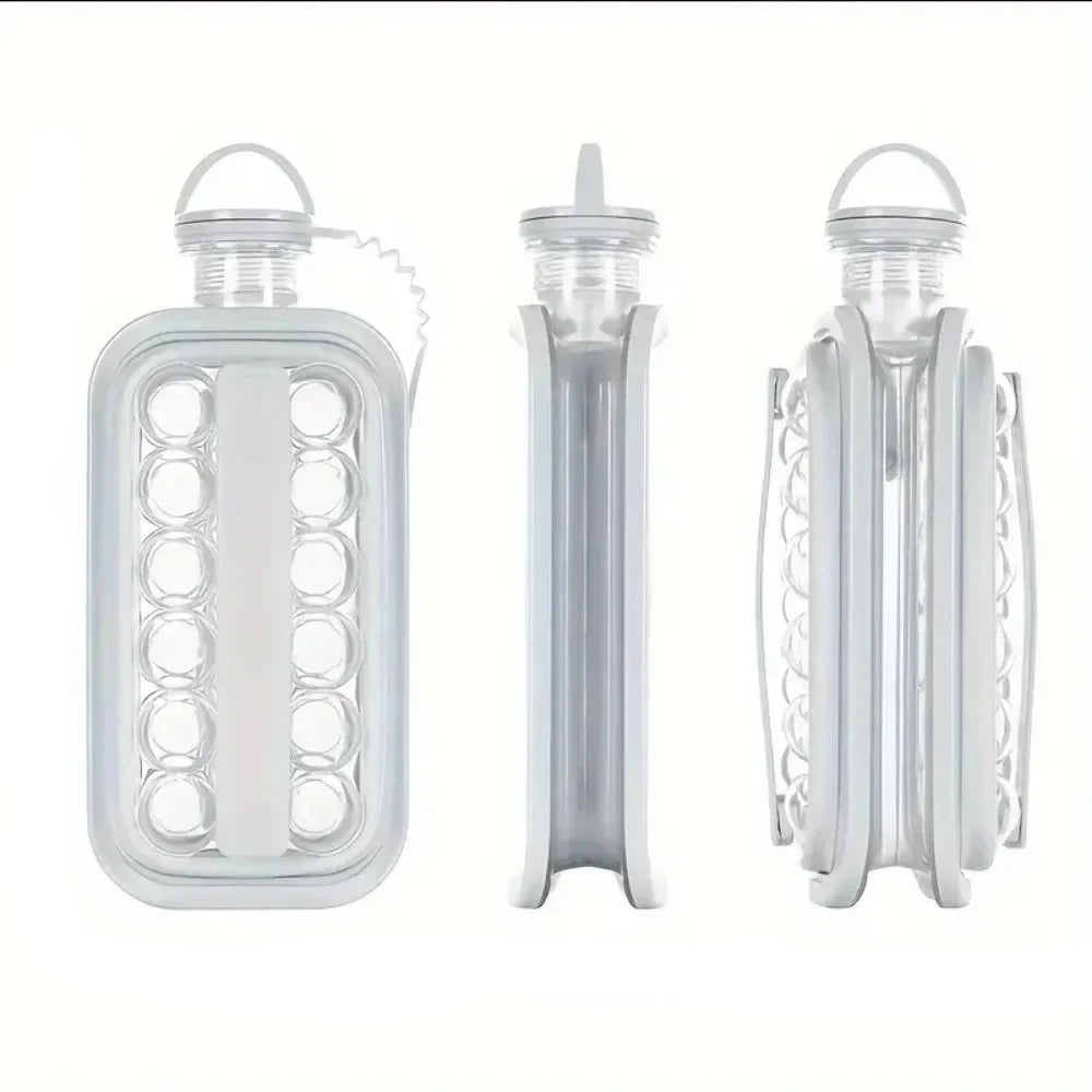 Portable 2-in-1 Ice Ball Maker Bottle with 17 Ice Cube Mold Tray for Whiskey and Cold Drinks