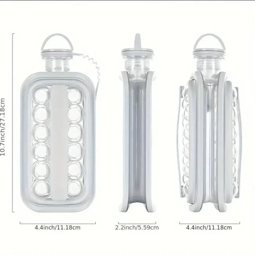 Portable 2-in-1 Ice Ball Maker Bottle with 17 Ice Cube Mold Tray for Whiskey and Cold Drinks