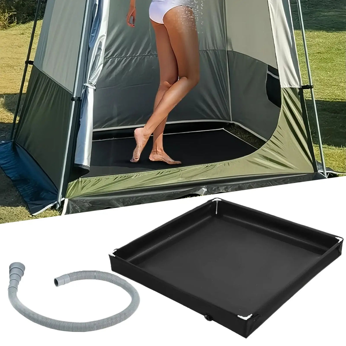 Foldable Camping Shower Pan Portable Oxford Cloth Floor Tray with Drain Hose