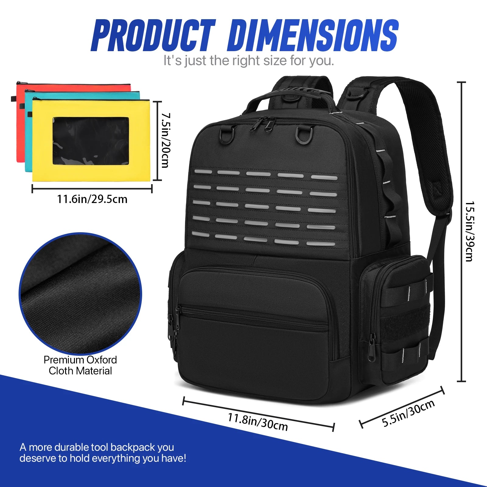 Professional Tool Storage Backpack with Multiple Compartments and 3 Removable Pouches