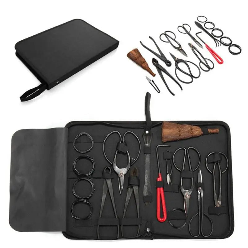 Bonsai Pruning Tool Set 10-Piece Carbon Steel Gardening Kit with Scissors, Rake and Carry Case